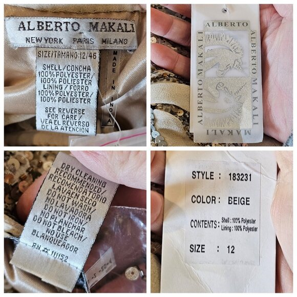 Alberto Makali Size 12 Cream One Shoulder Cocktail Dress Sequins Metallic NWT - Picture 9 of 15